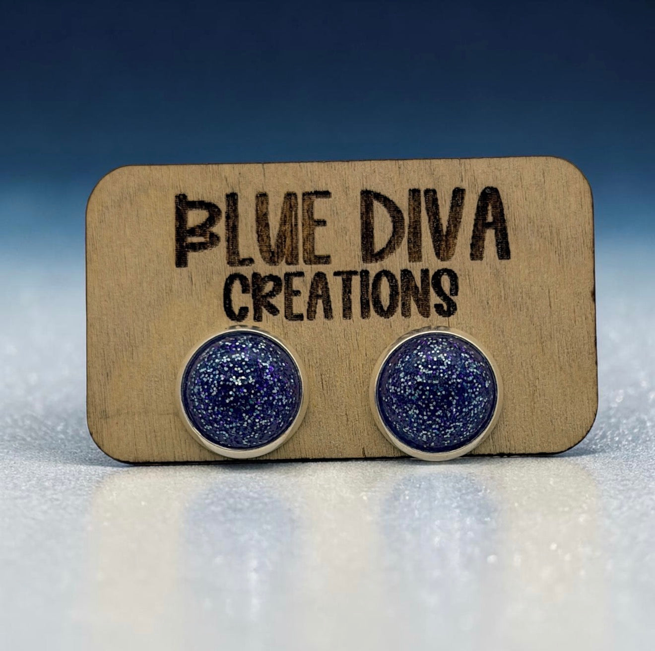 Blue & Purple Glitter Stud 12mmEarrings