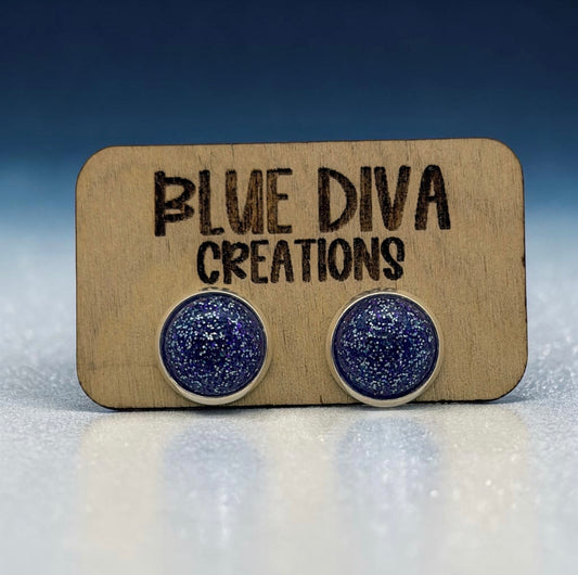 Blue & Purple Glitter Stud 12mmEarrings