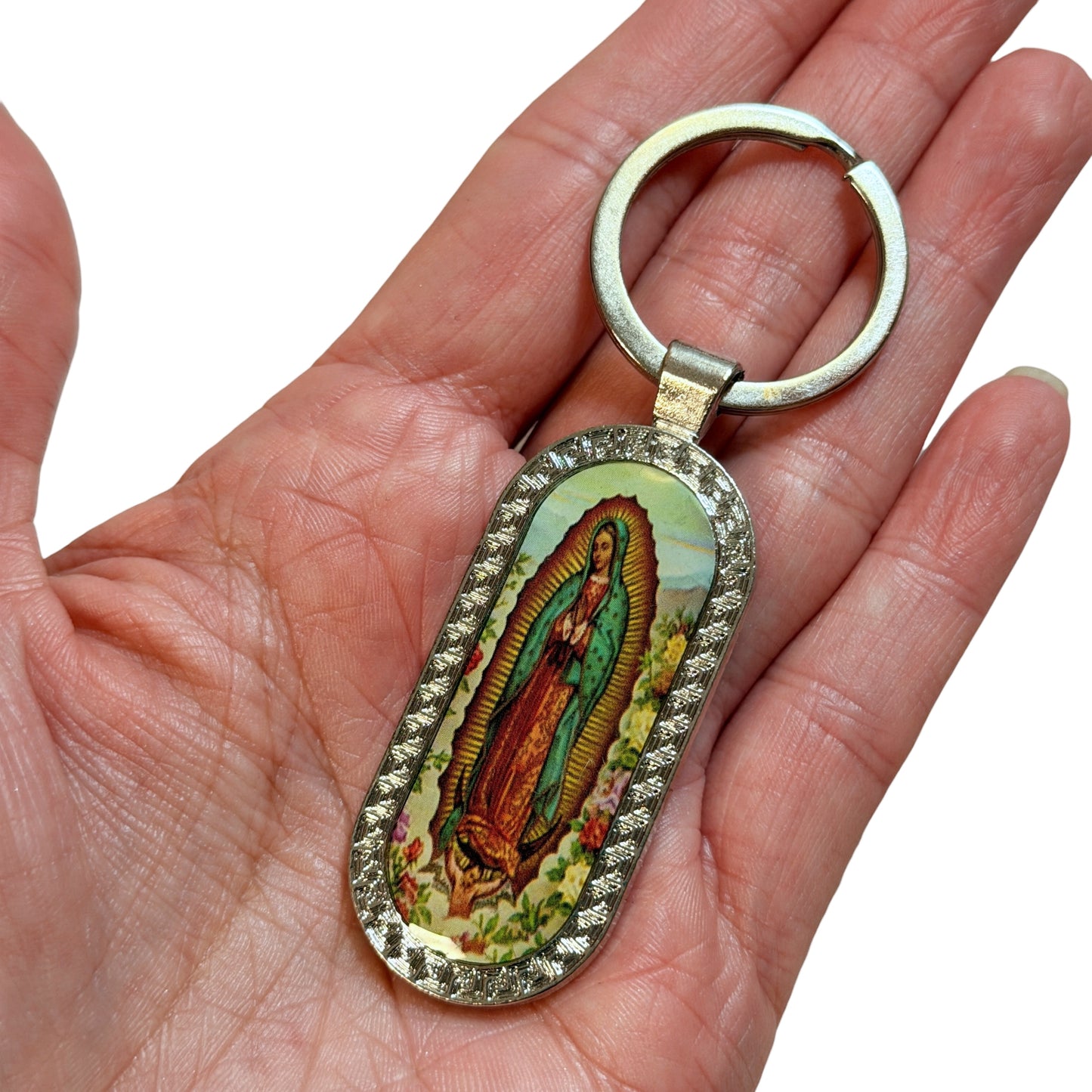 Virgen de Guadalupe Oval Keychain