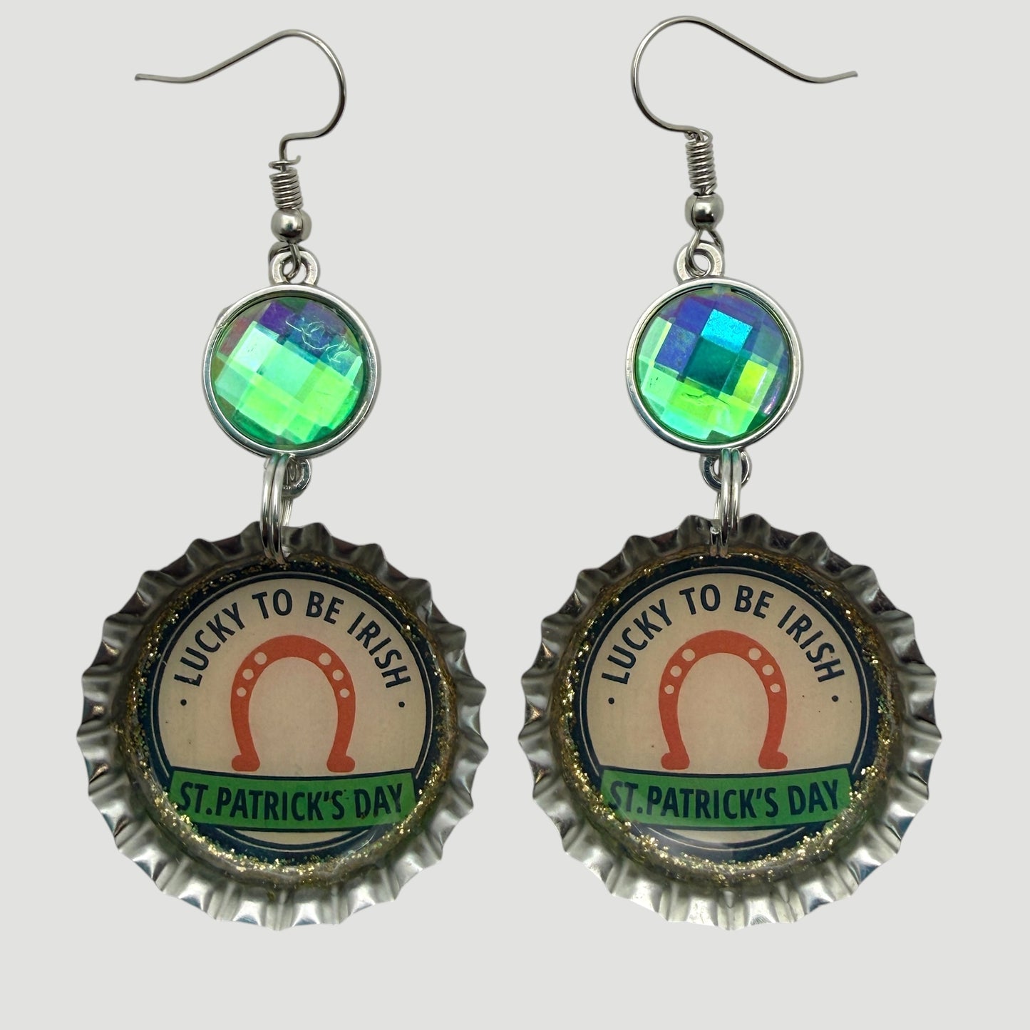 Lucky To Be Irish St. Patrick’s Day Bottle Cap Earrings