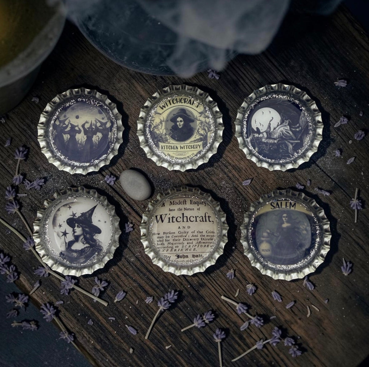 Salem Witchcraft Bottle Cap Magnet Set