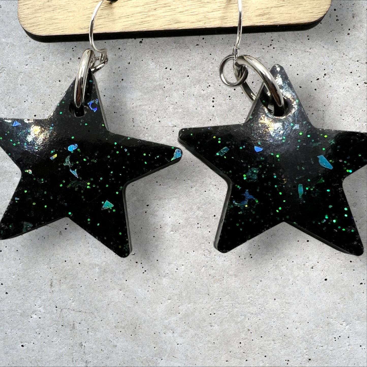 Cosmic Black & Teal Glitter 1” Star Resin Earrings