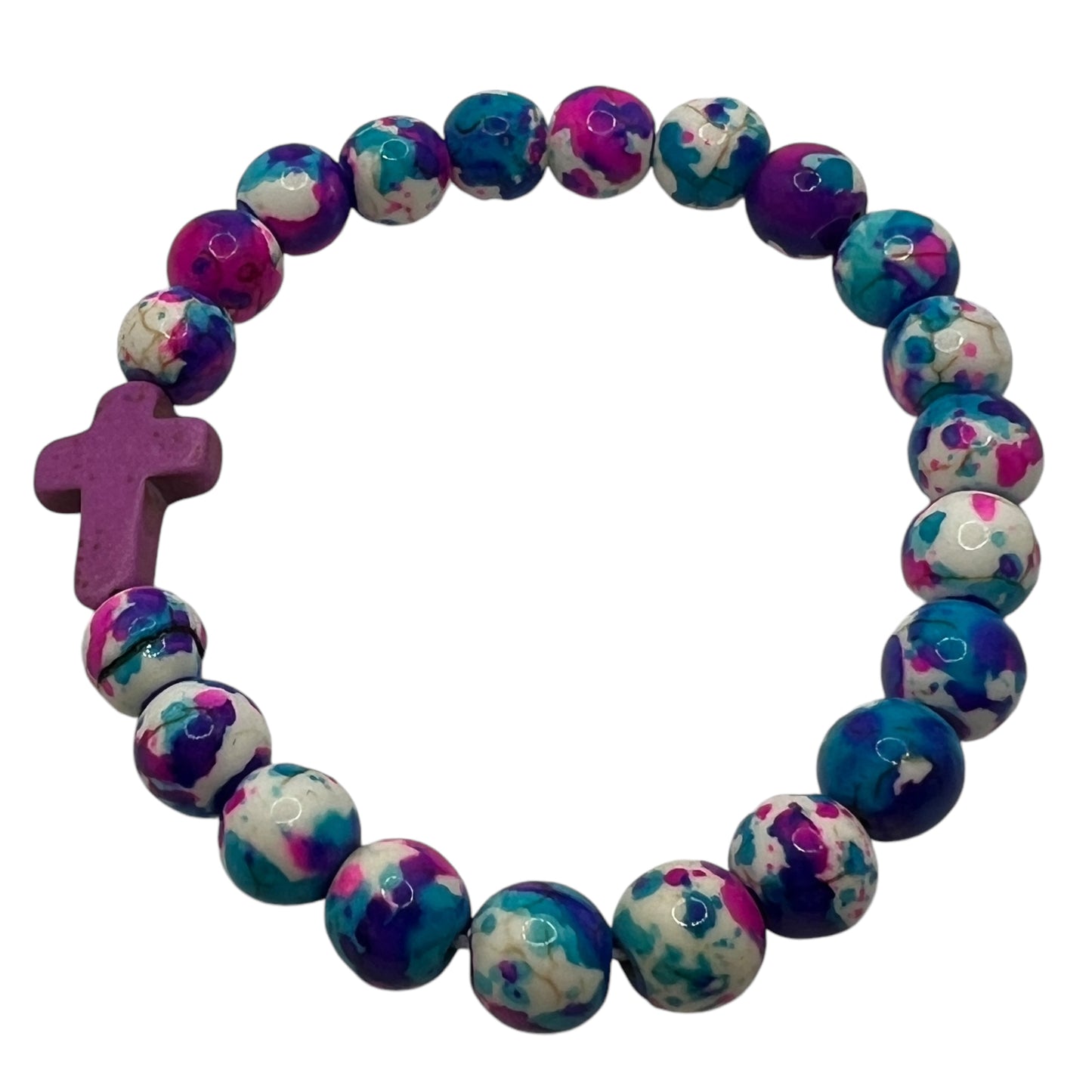 Purple Stone Cross Stretch Bead Bracelet