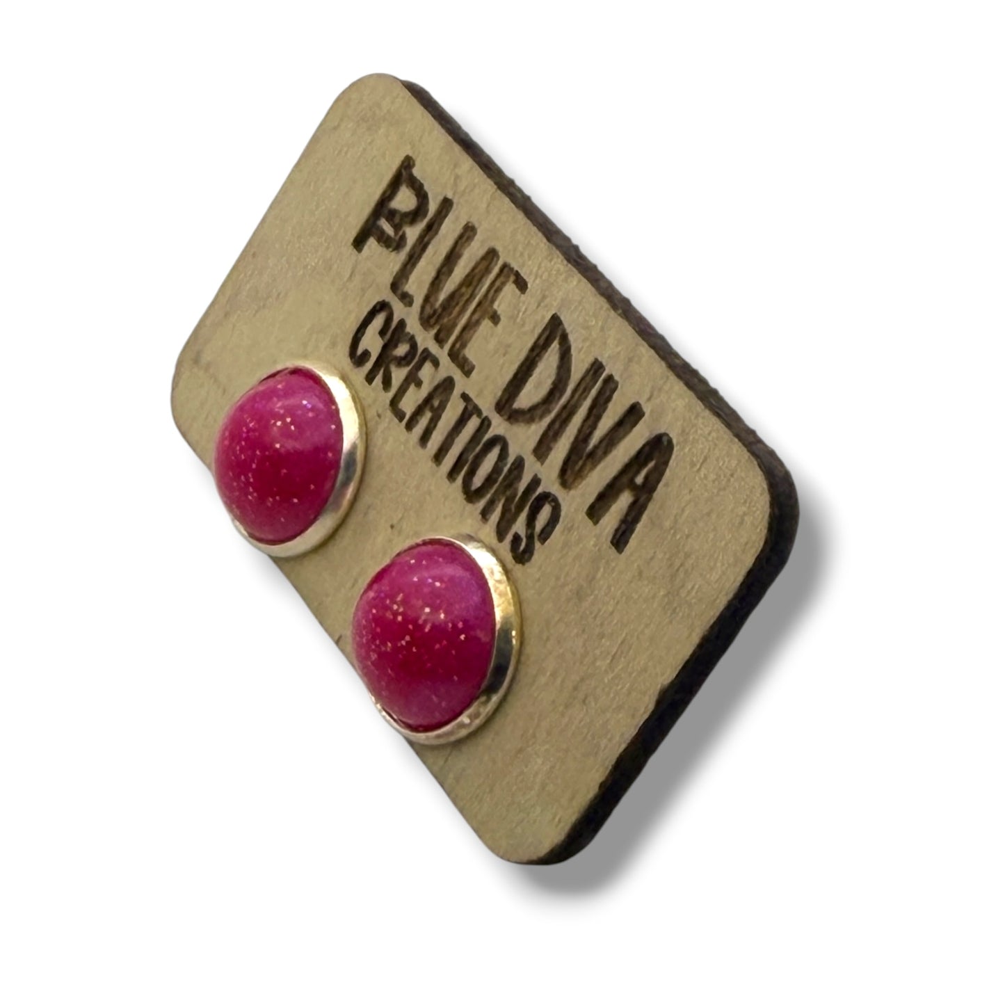 Hot Pink Glitter 12mm Stud Earrings