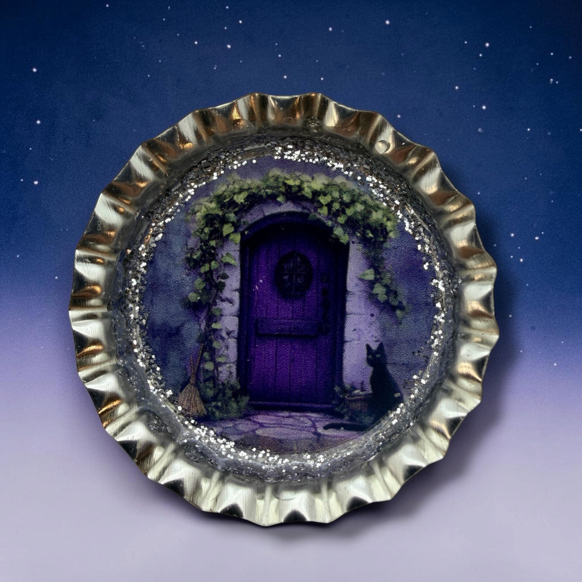 Purple Witch Door Bottle Cap Magnets