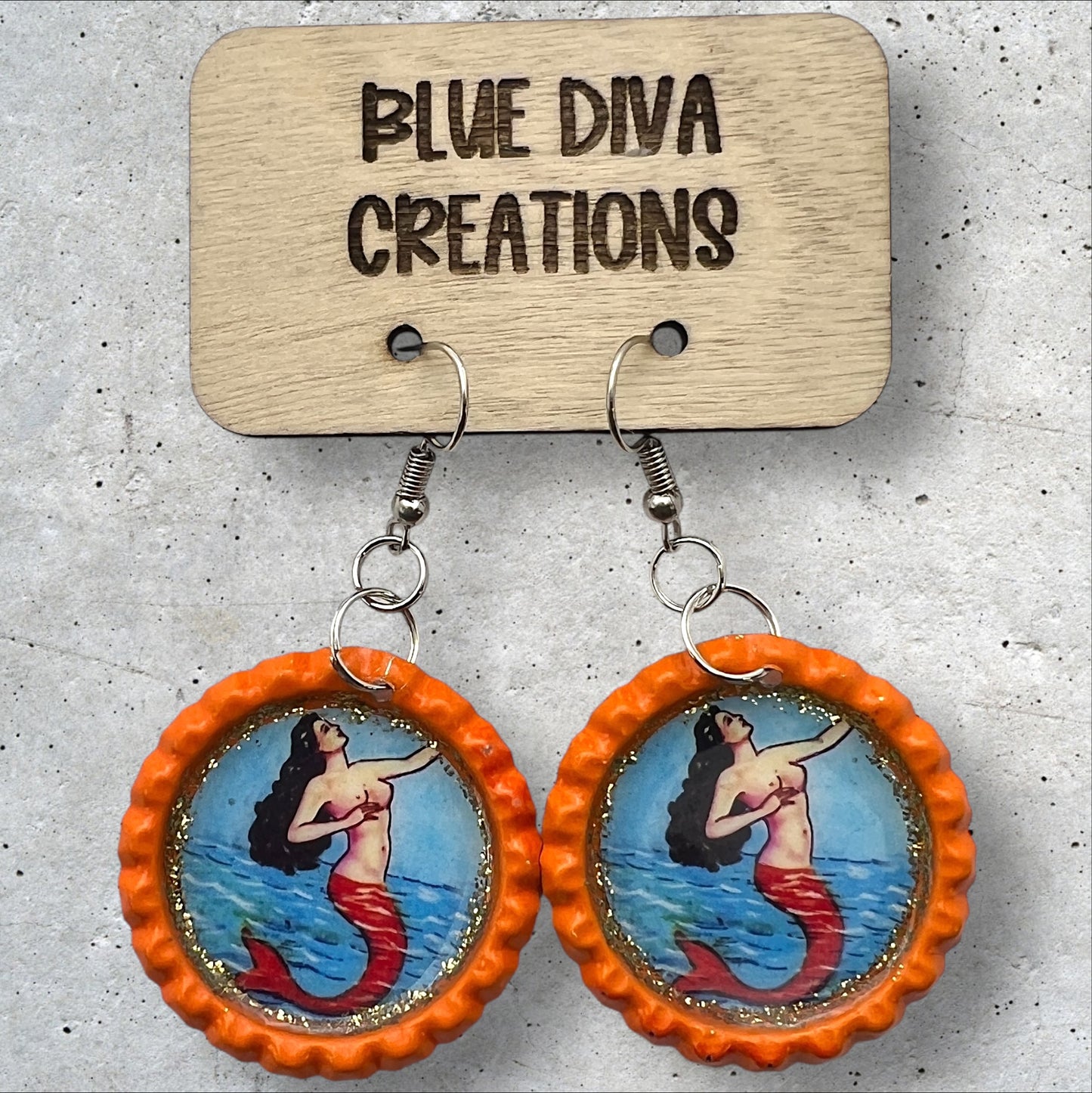 La Sirena Mexican Loteria Bottle Cap Earrings