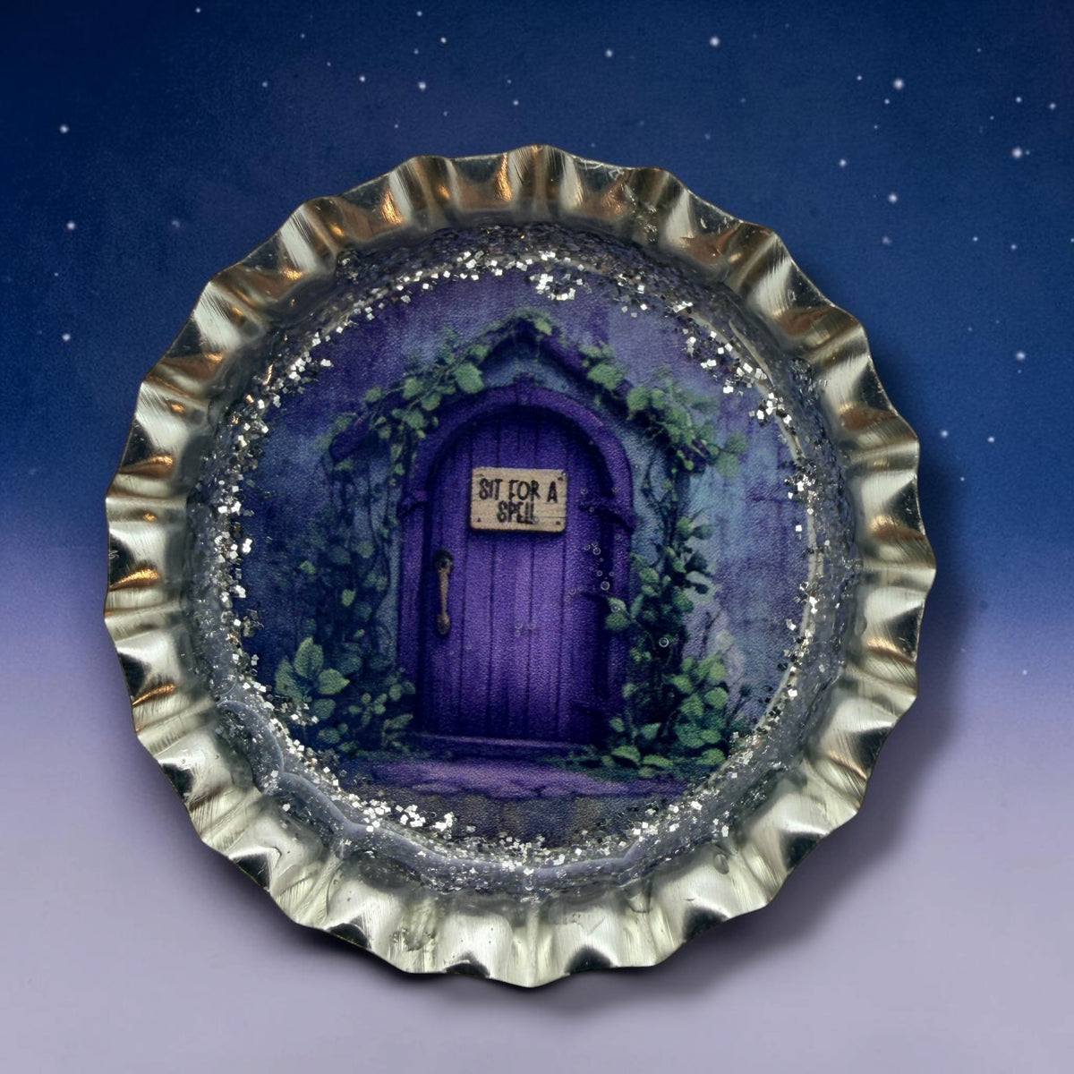 Purple Witch Door Bottle Cap Magnets