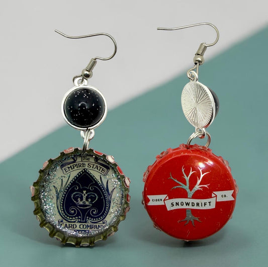 Playing Card Spade Bottle Cap Earrings
