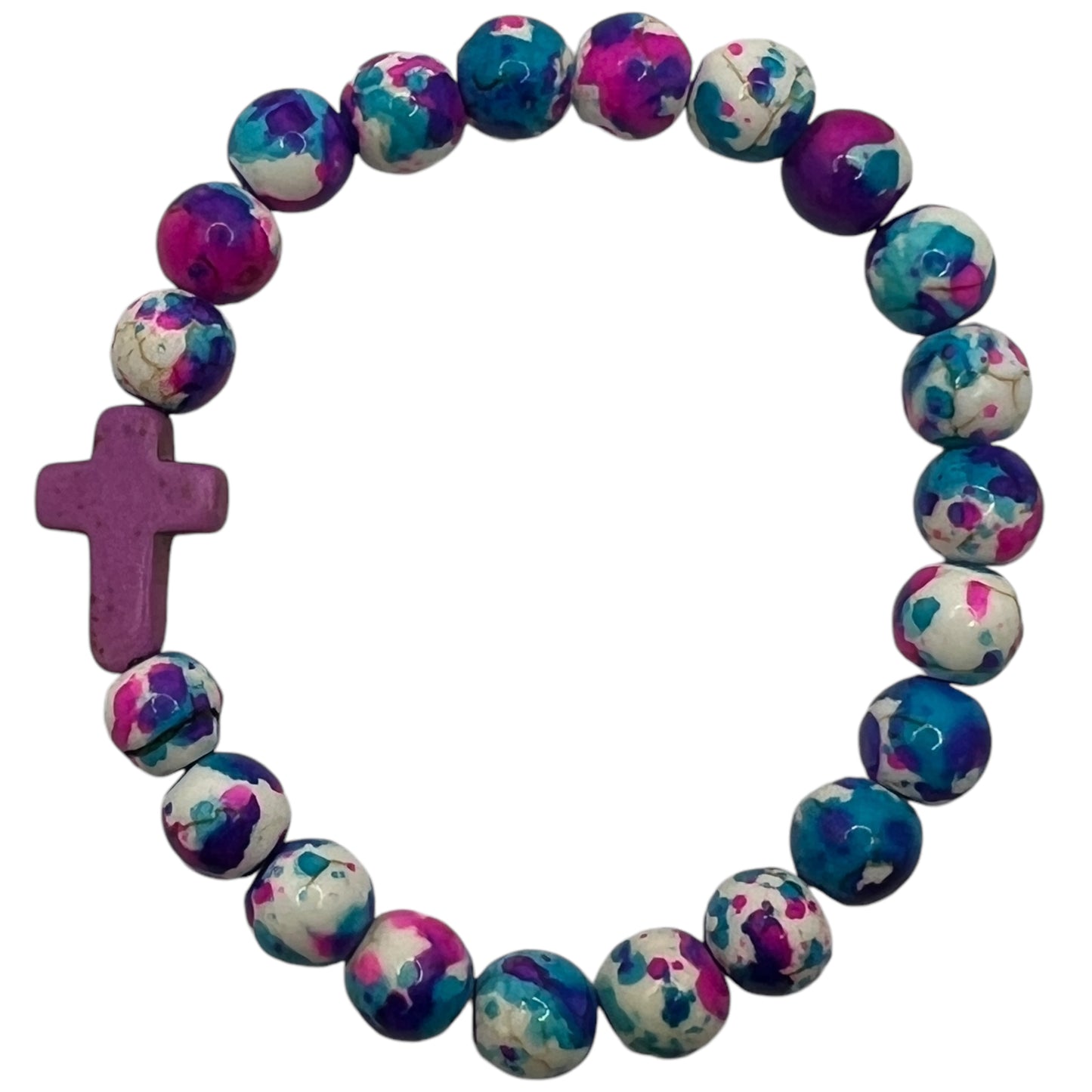 Purple Stone Cross Stretch Bead Bracelet