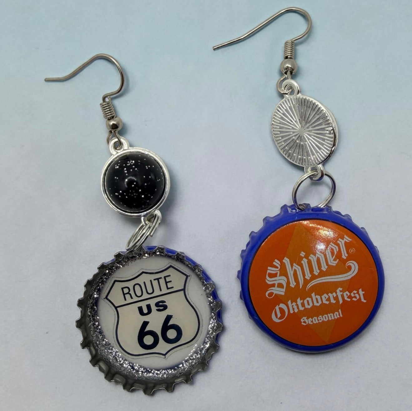 Upcycled Route 66 Shiner Bock Oktoberfest Beer Cap Earrings