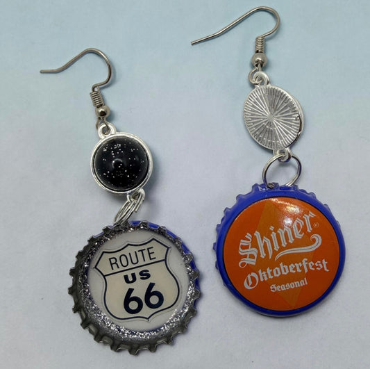Upcycled Route 66 Shiner Bock Oktoberfest Beer Cap Earrings