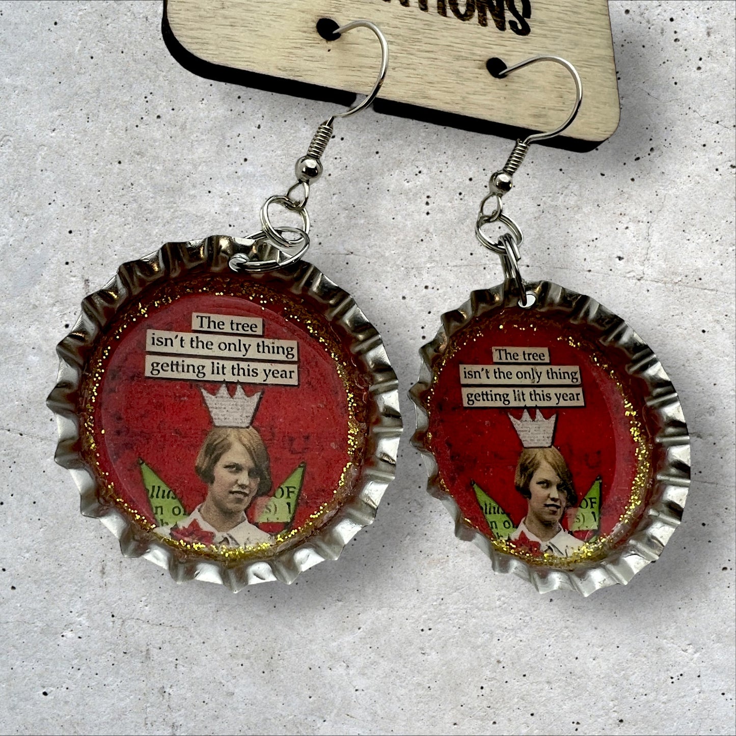 Funny “Get Lit” Quote Bottle Cap Earrings