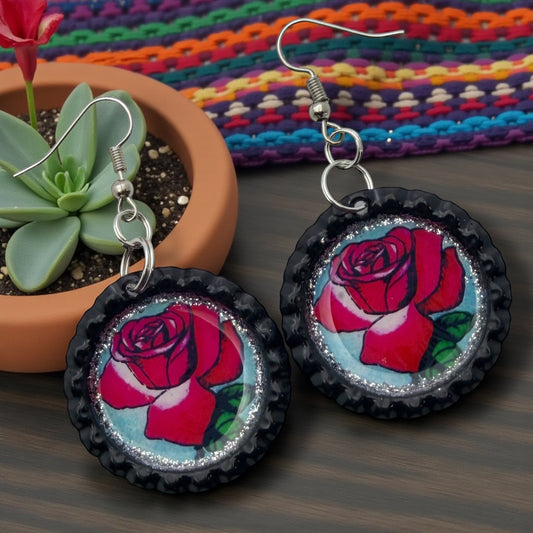 “La Rosa” Bottle Cap Earrings