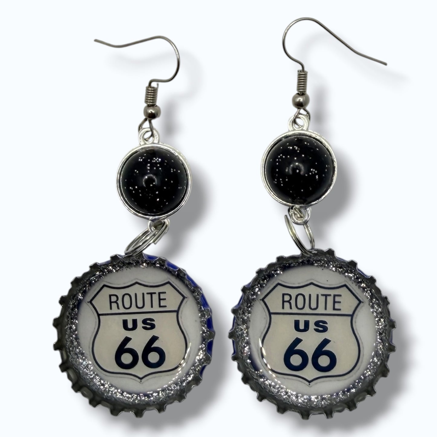 Upcycled Route 66 Shiner Bock Oktoberfest Beer Cap Earrings