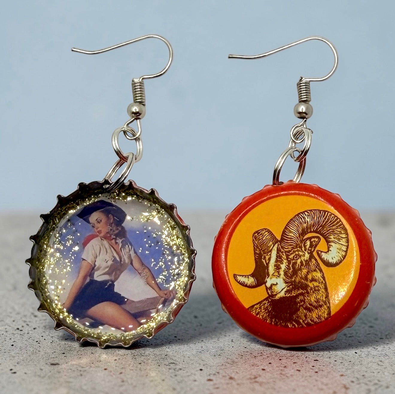 Upcycled Shiner Bock Bottle Cap Retro Cowgirl Earrings