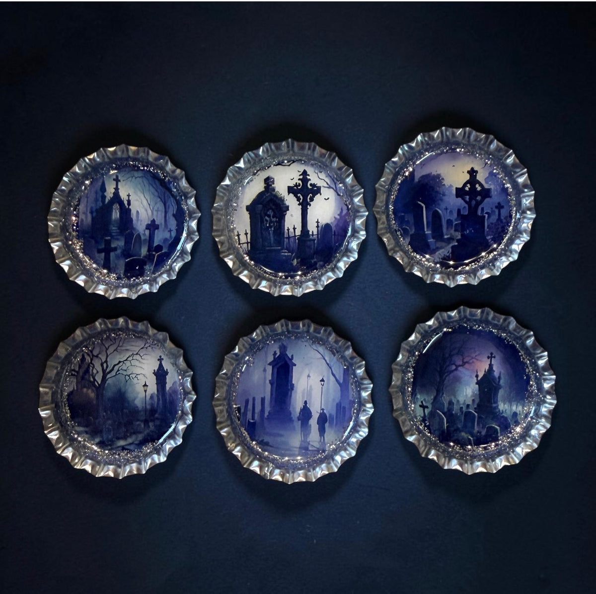Gothic Cemetery Bottle Cap Magnets