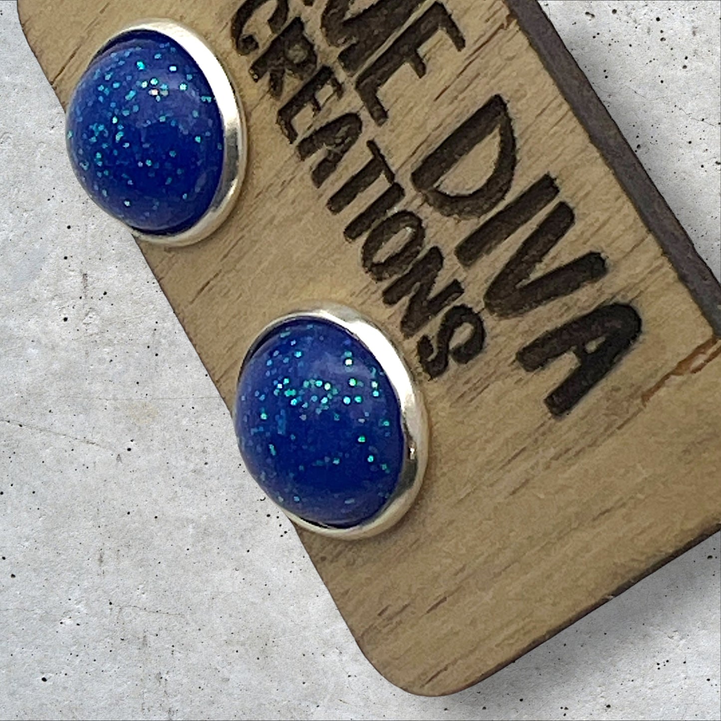 Blue Glitter Post 12mm Mini Earrings