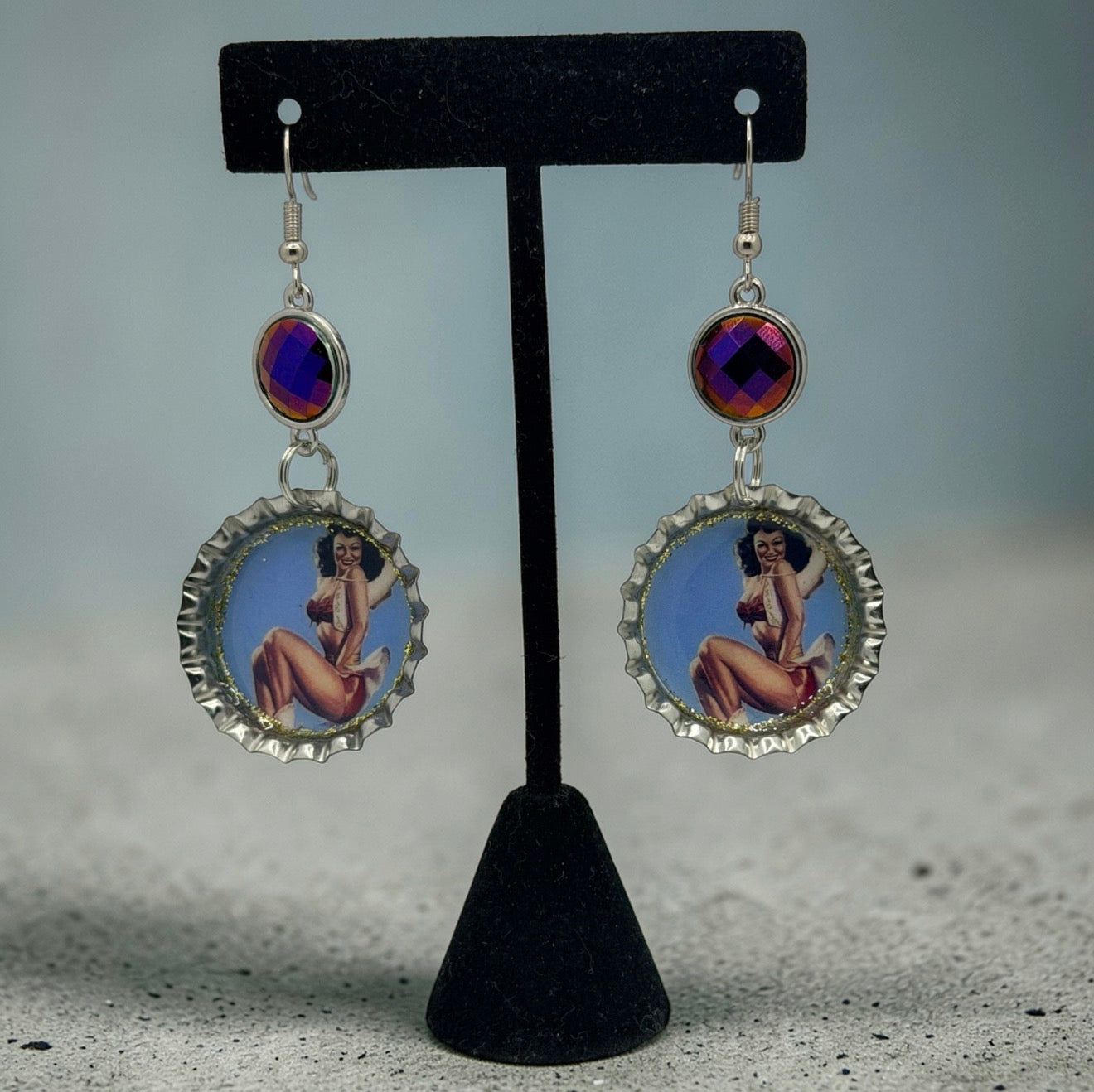 Cowgirl Pinup Bottle Cap Earrings
