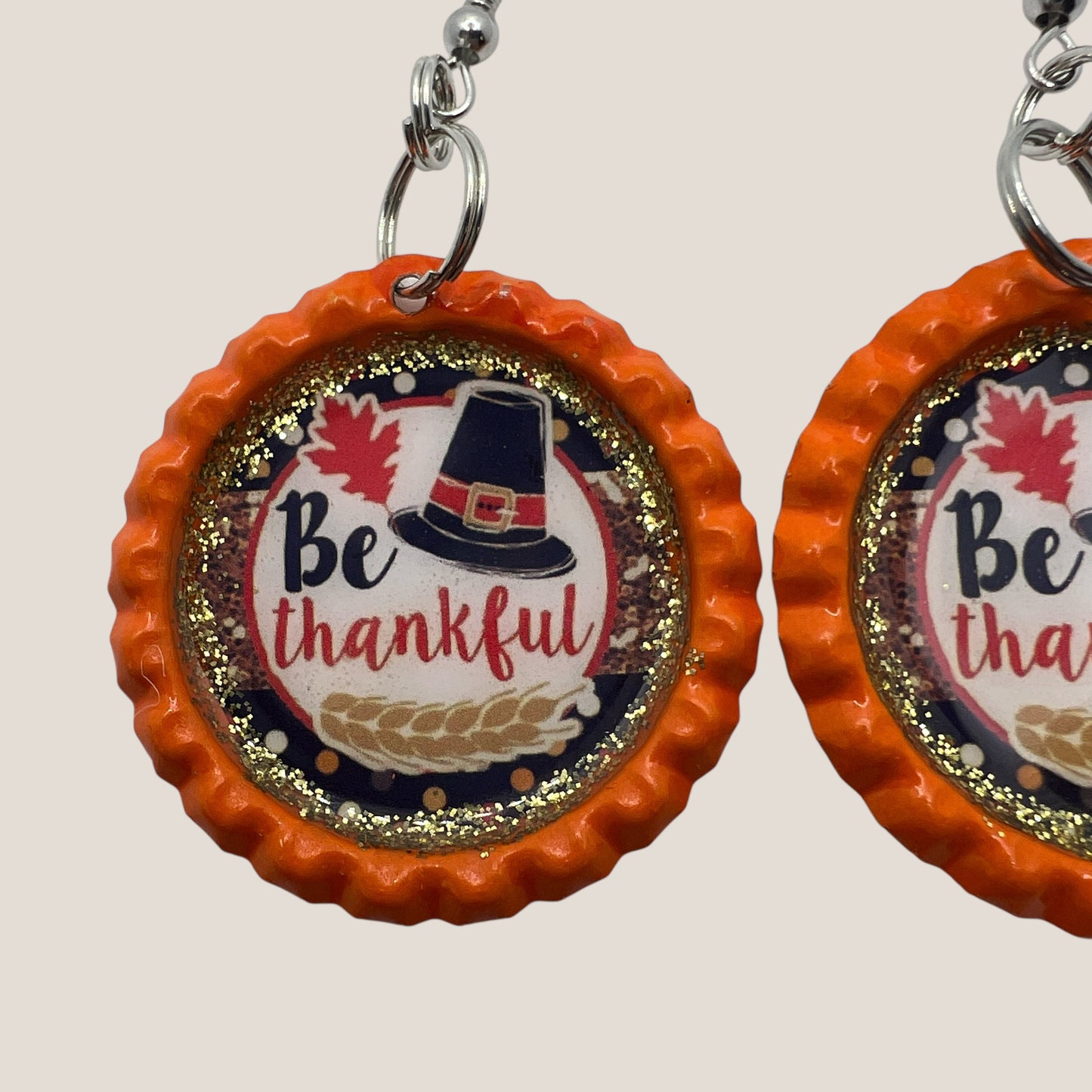 “Be Thankful” Bottle Cap Earrings