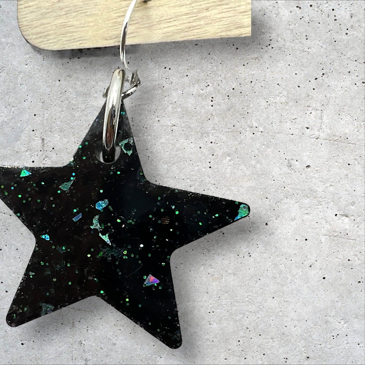 Cosmic Black & Teal Glitter 1” Star Resin Earrings