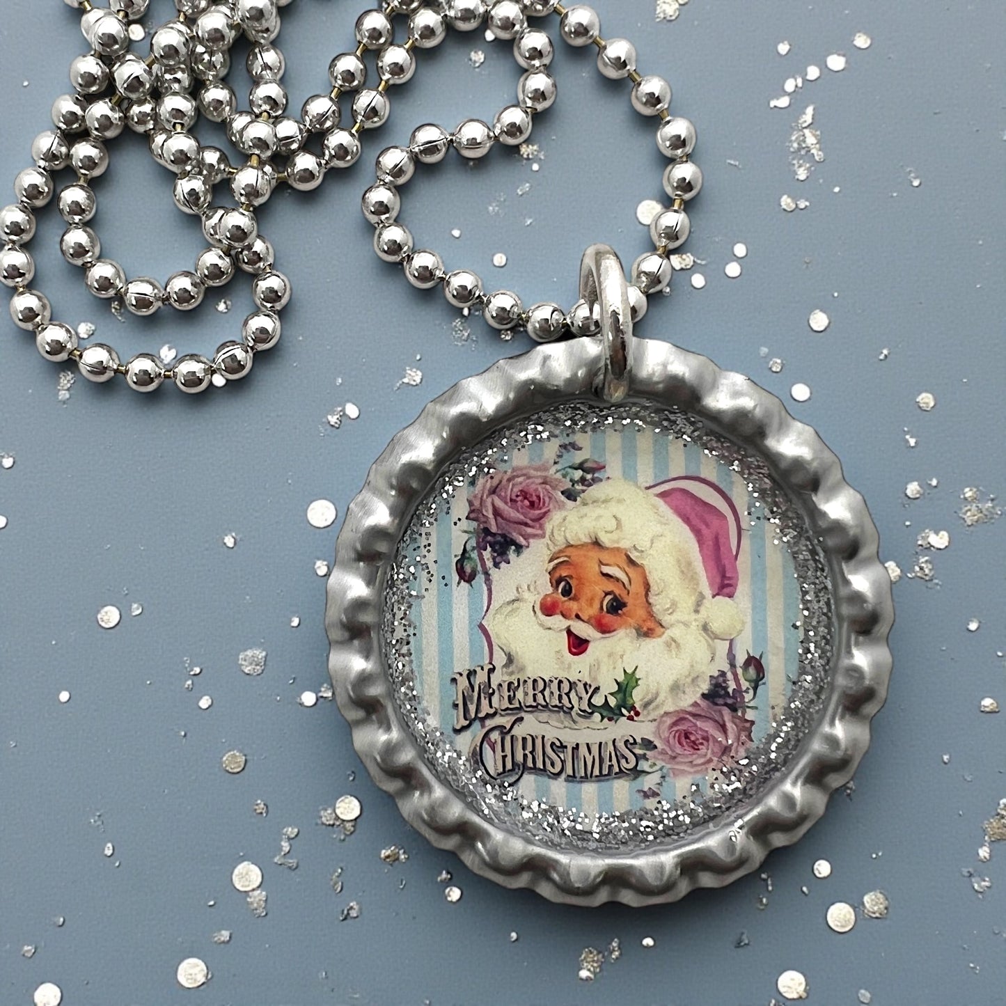 Retro Santa Bottle Cap Necklace