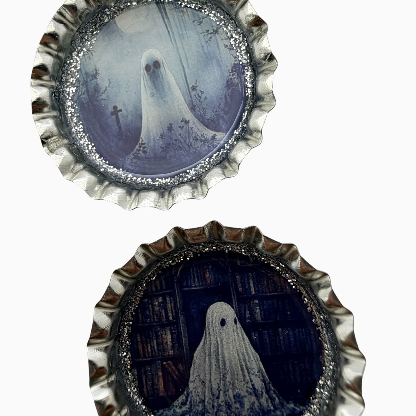 Spooky Ghost Bottle Cap Magnet Set