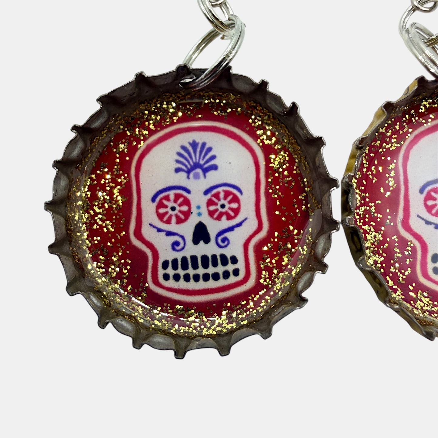 Miller Lite Upcycled Bottle Cap Skull Earrings