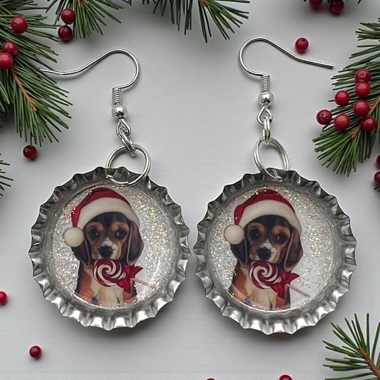 Cute Christmas Dog Bottle Cap Earrings