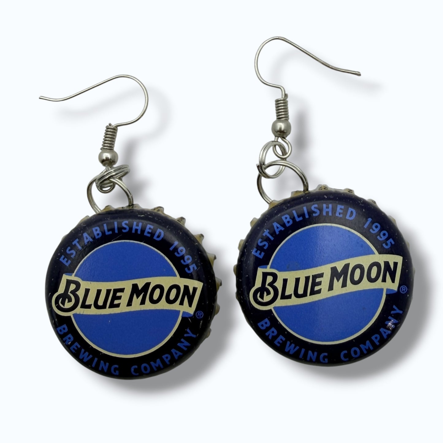 Upcycled Blue Moon Bottle Cap Sacred Heart Earrings