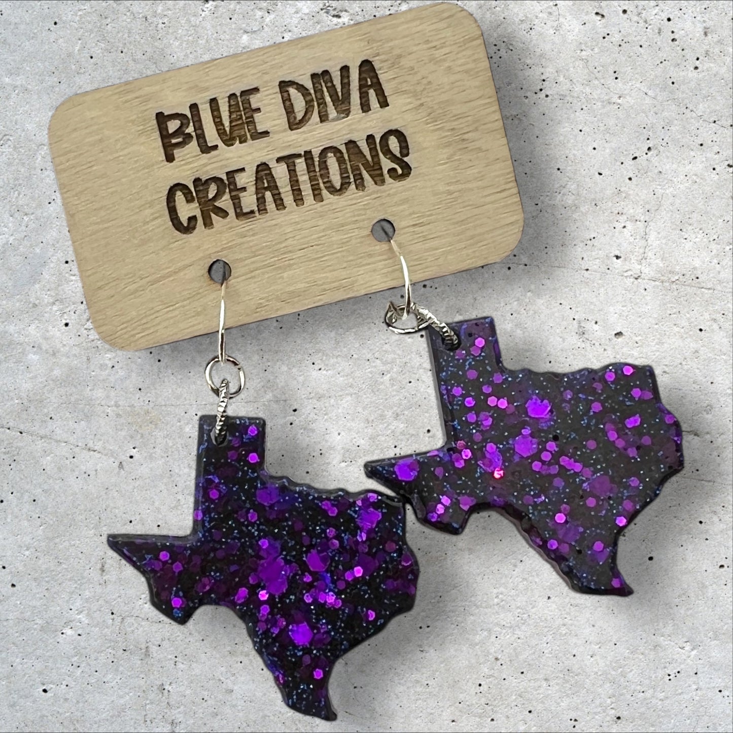 Purple Holographic Glitter Texas Earrings