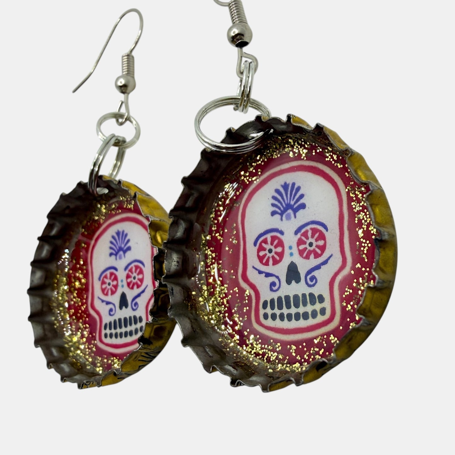 Miller Lite Upcycled Bottle Cap Skull Earrings