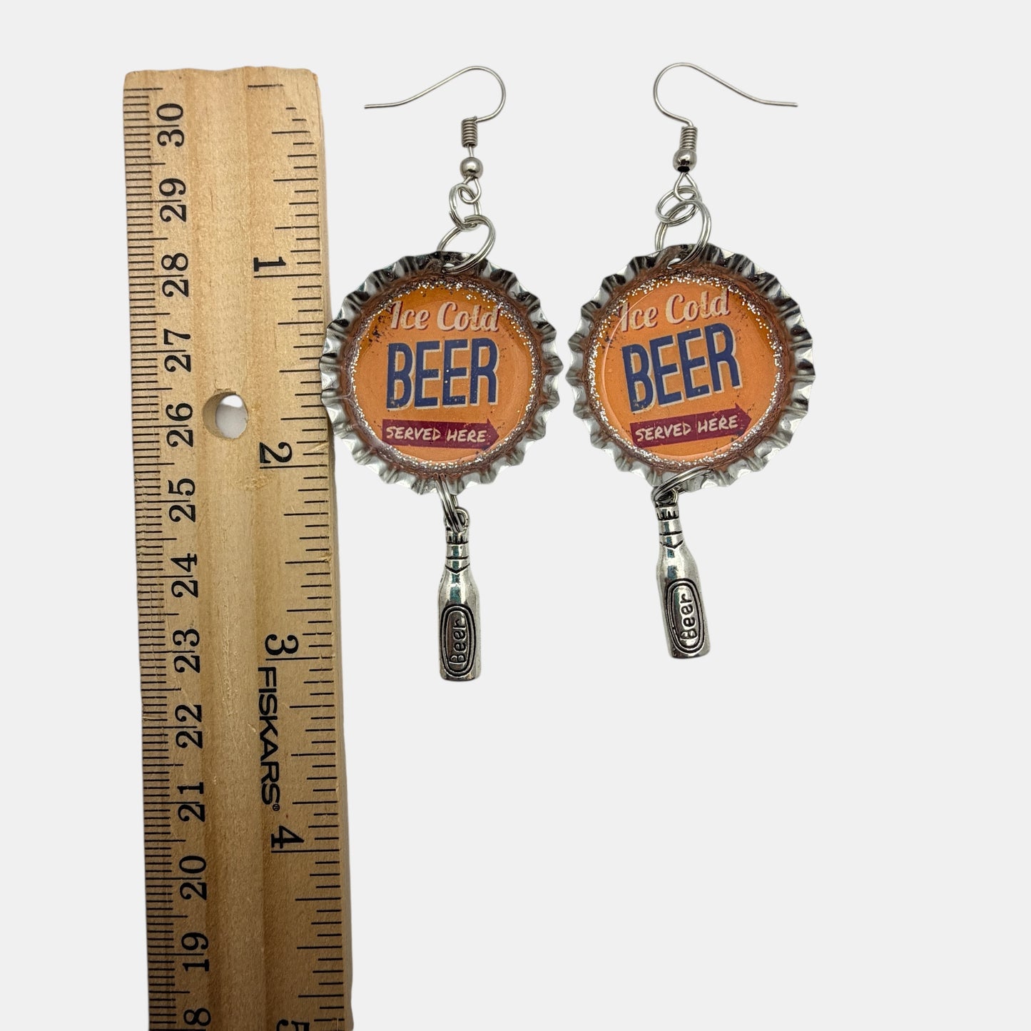 Upcycled Beer Bottle Cap Earrings with Charm