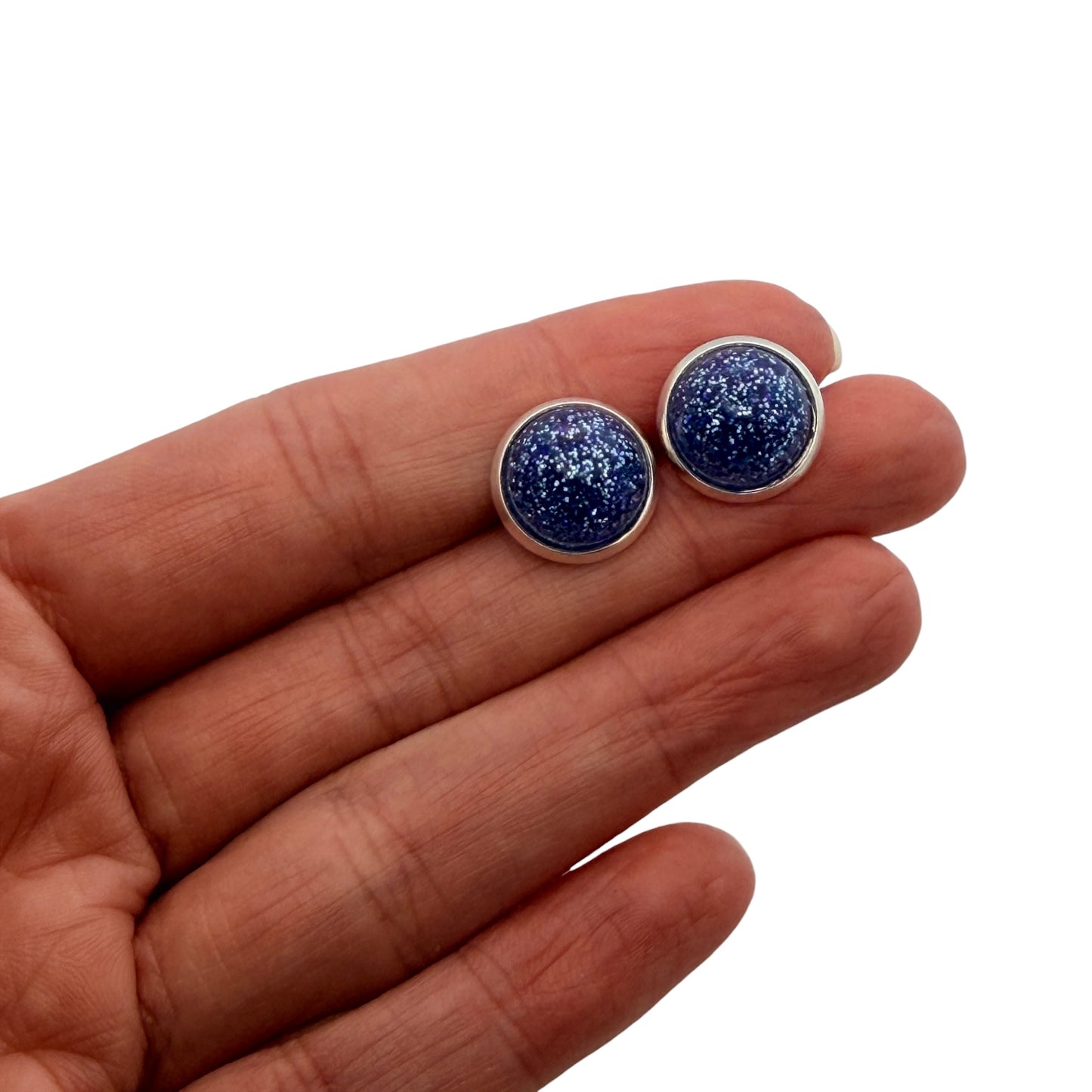 Blue & Purple Glitter Stud 12mmEarrings