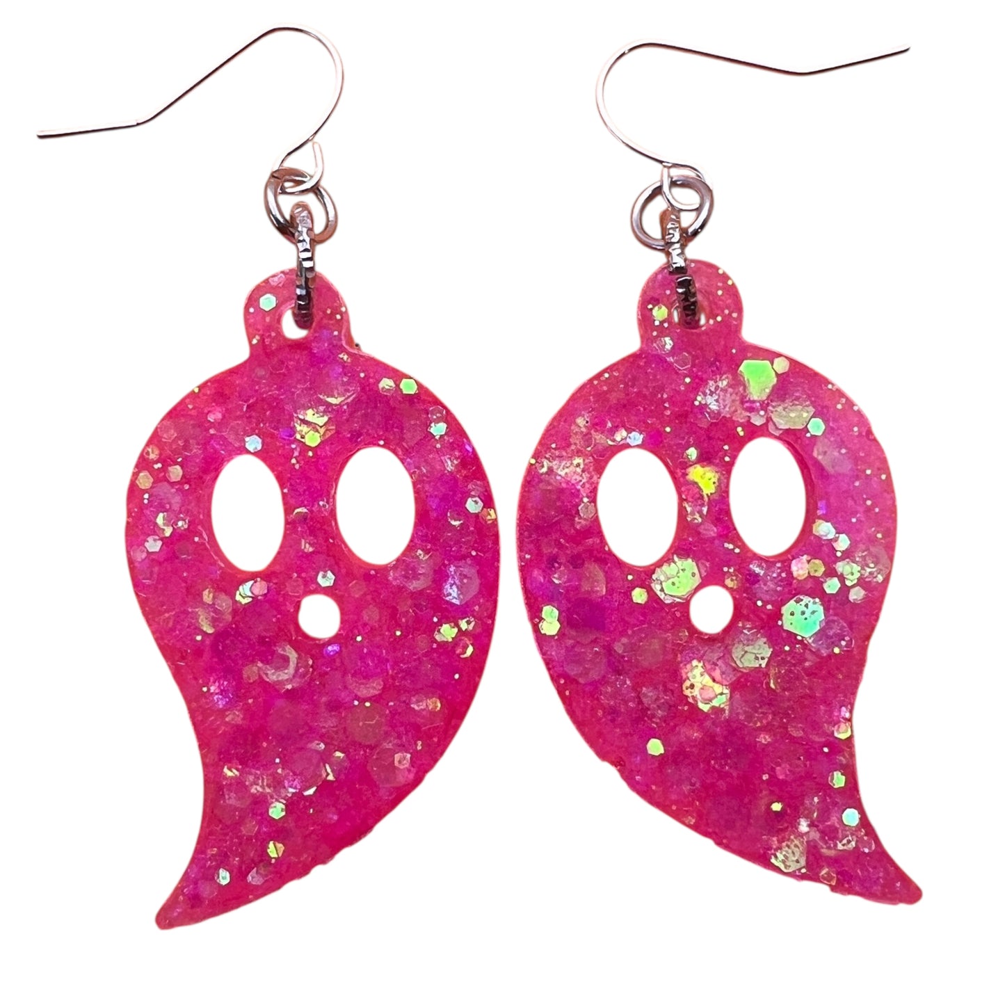 Hot Pink Glitter Ghost Earrings | Cute Kawaii Halloween Dangles