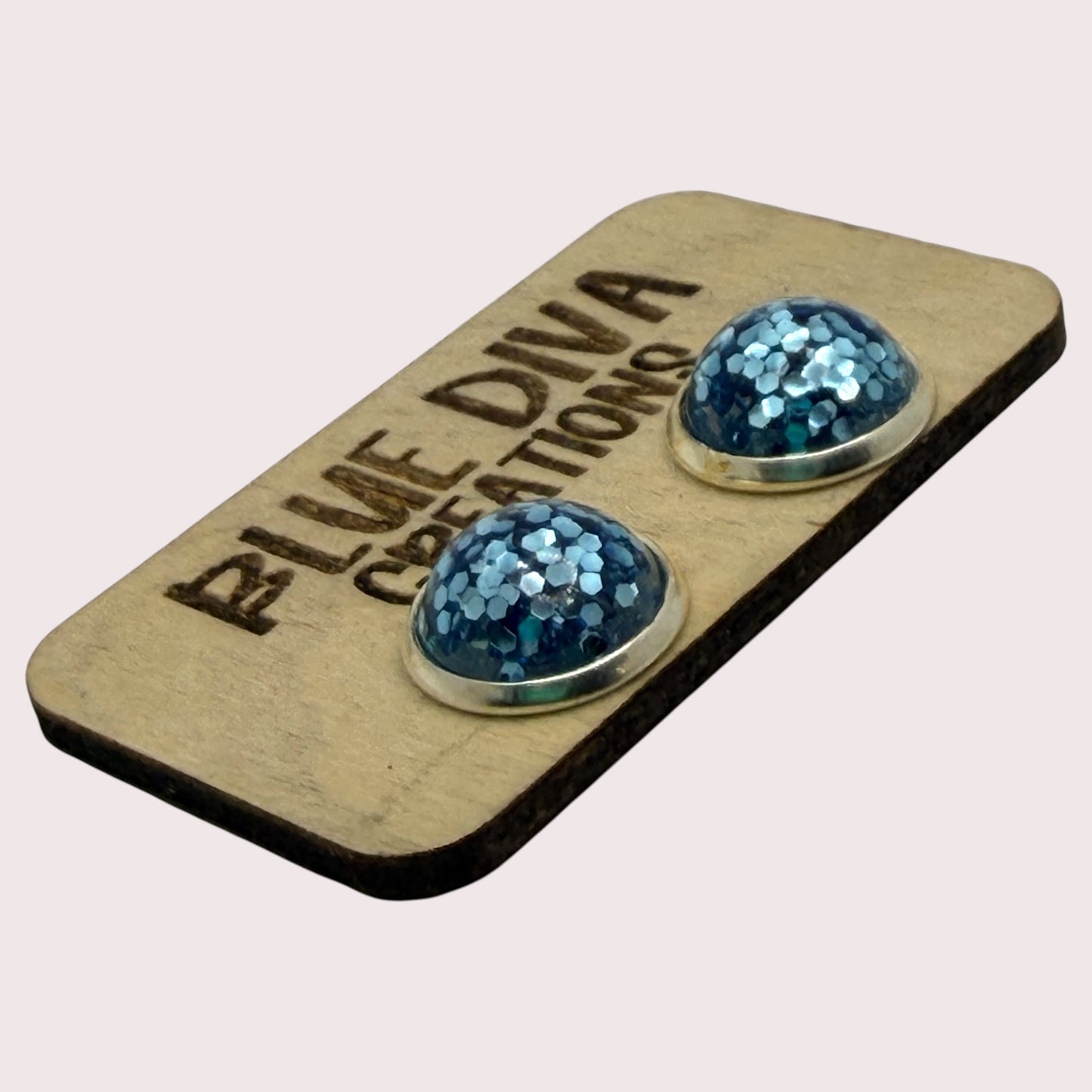 Light Blue Glitter Resin Stud 12mm Earrings