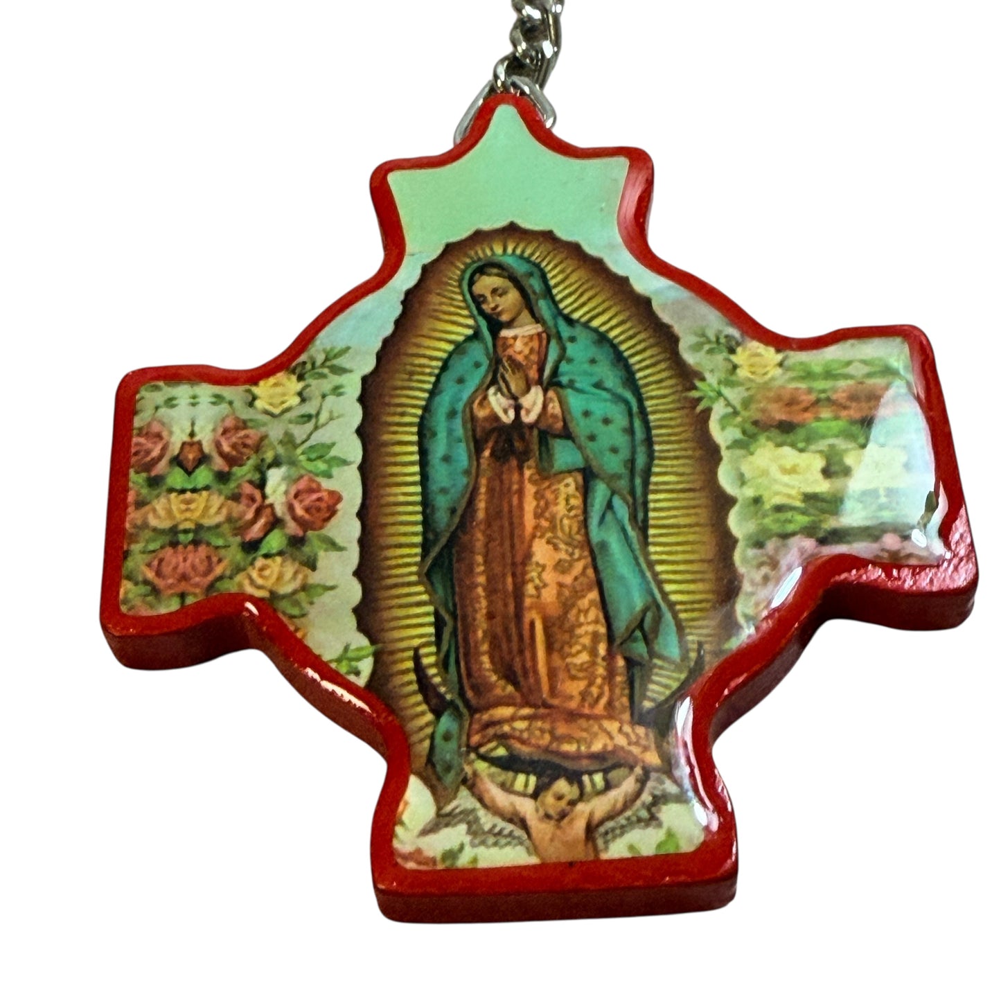 Virgen de Guadalupe Wooden Cross Keychain