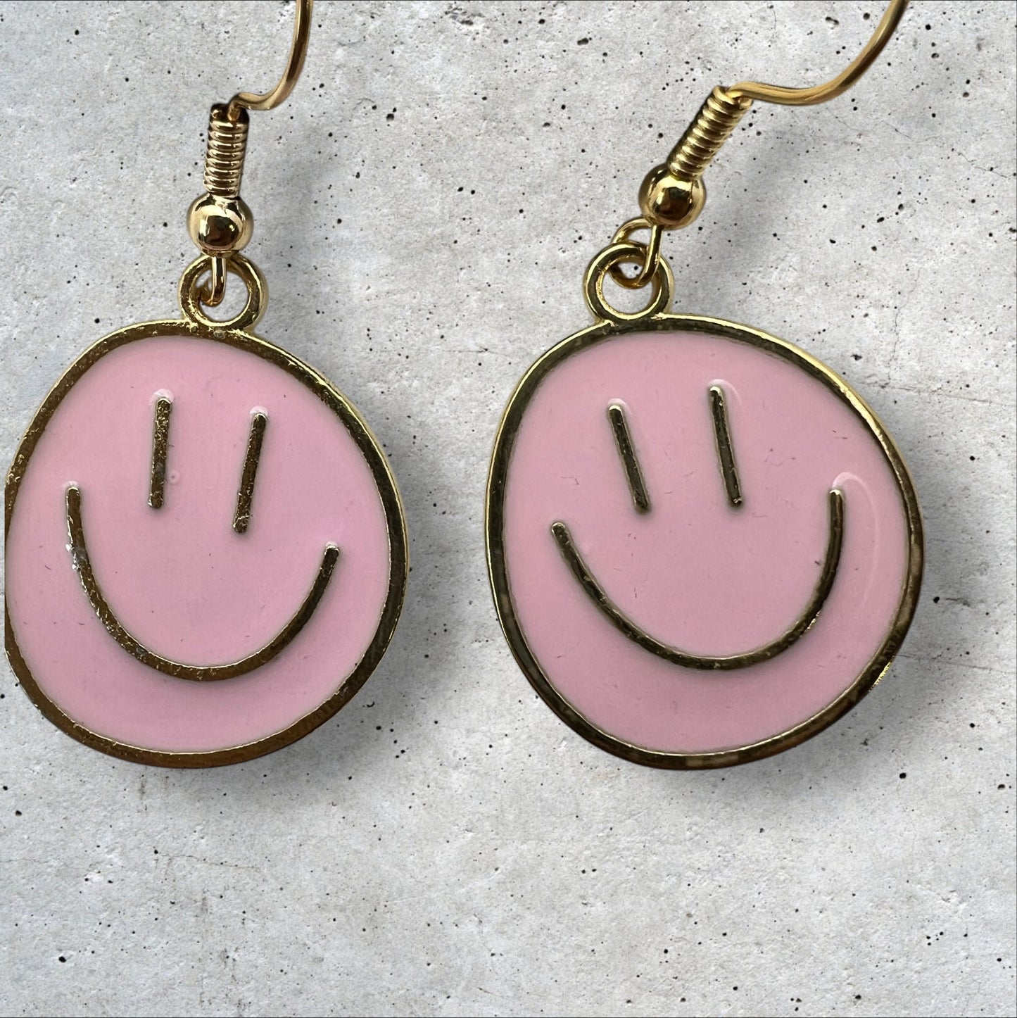 Pink & Gold Metal Smiley Face Earrings