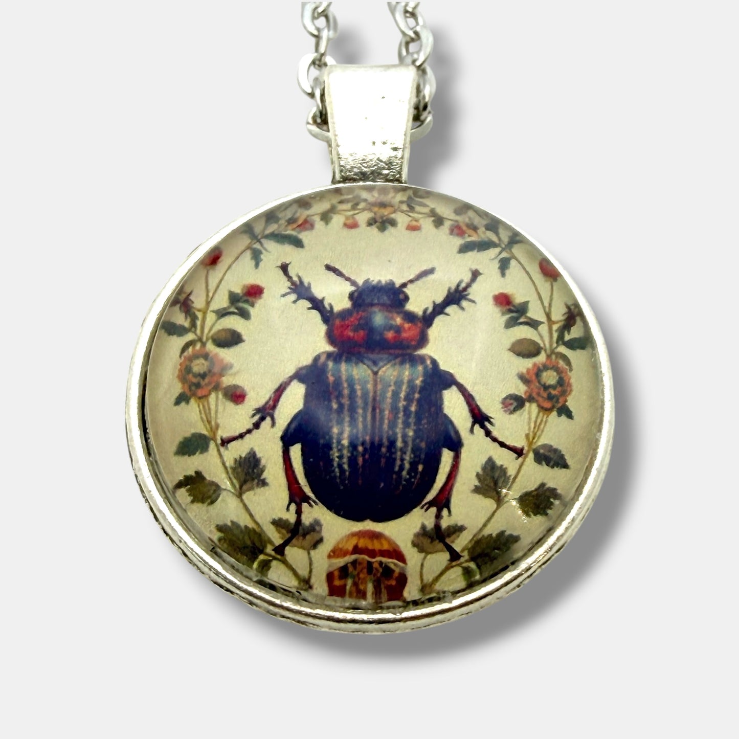 Gothic Beetle Glass Pendant Necklace