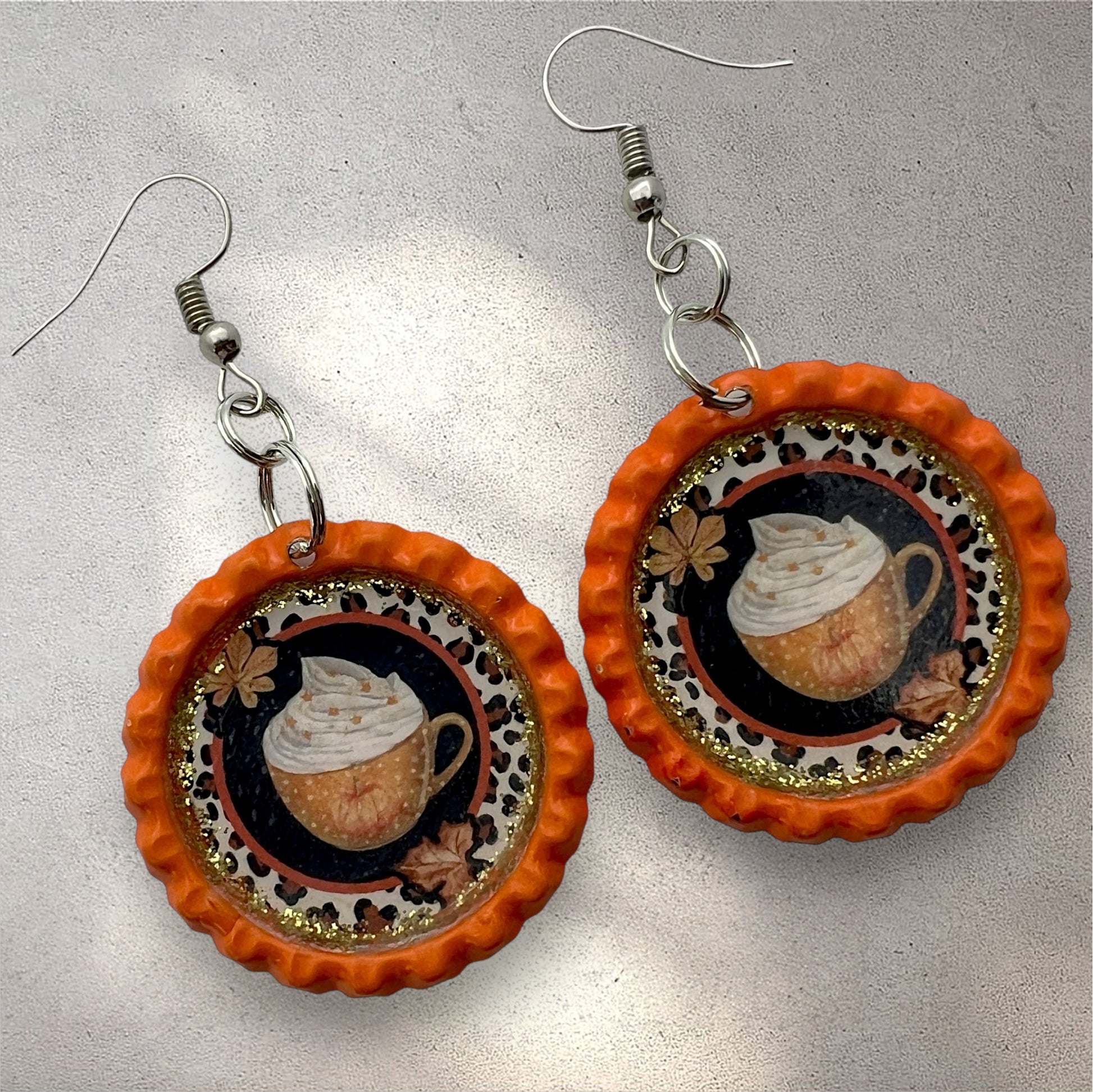 Orange Pumpkin Spice Coffee Earrings