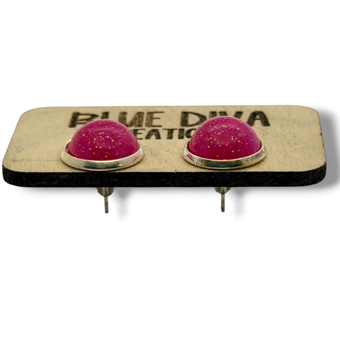 Hot Pink Glitter 12mm Stud Earrings