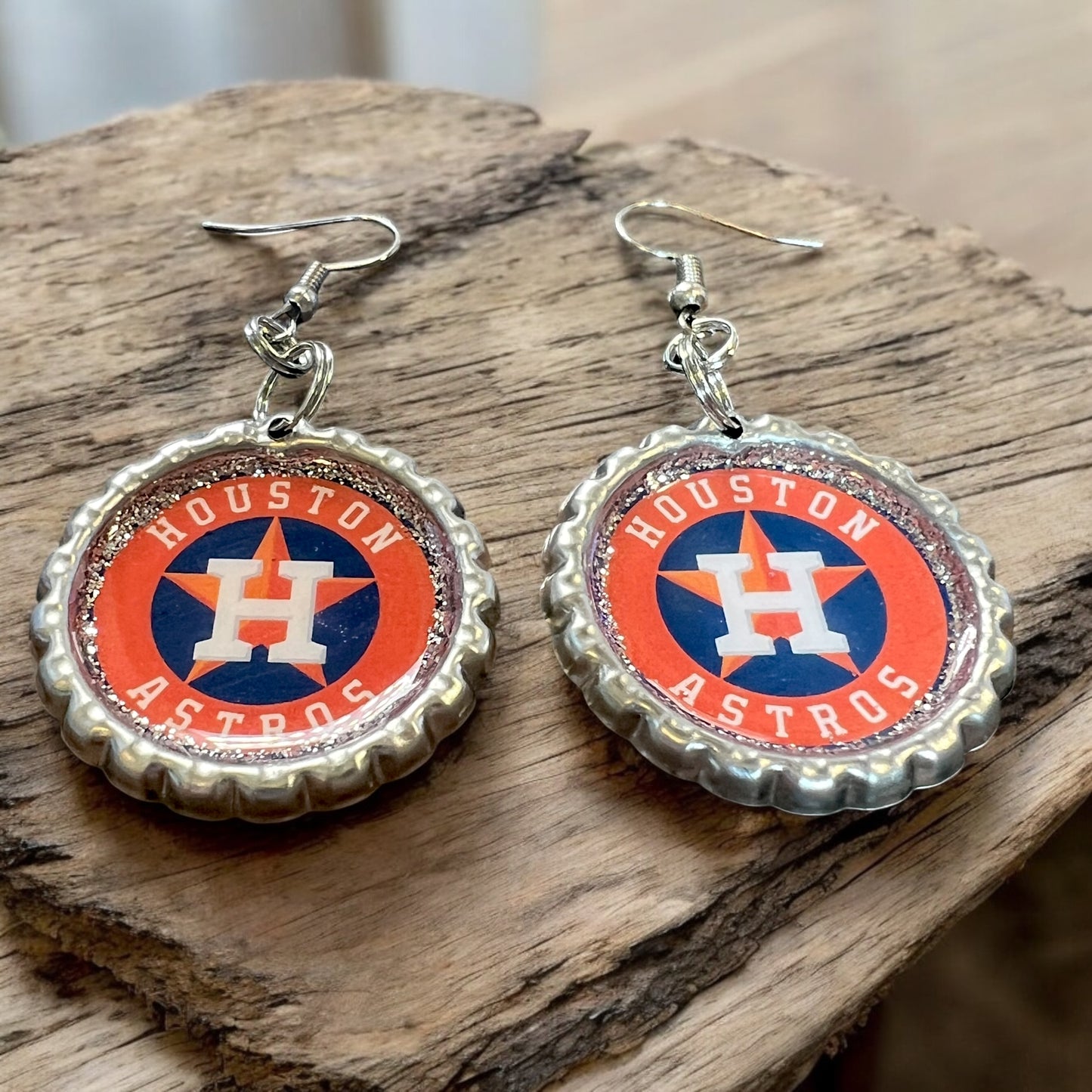 Houston Astros Bottle Cap Earrings
