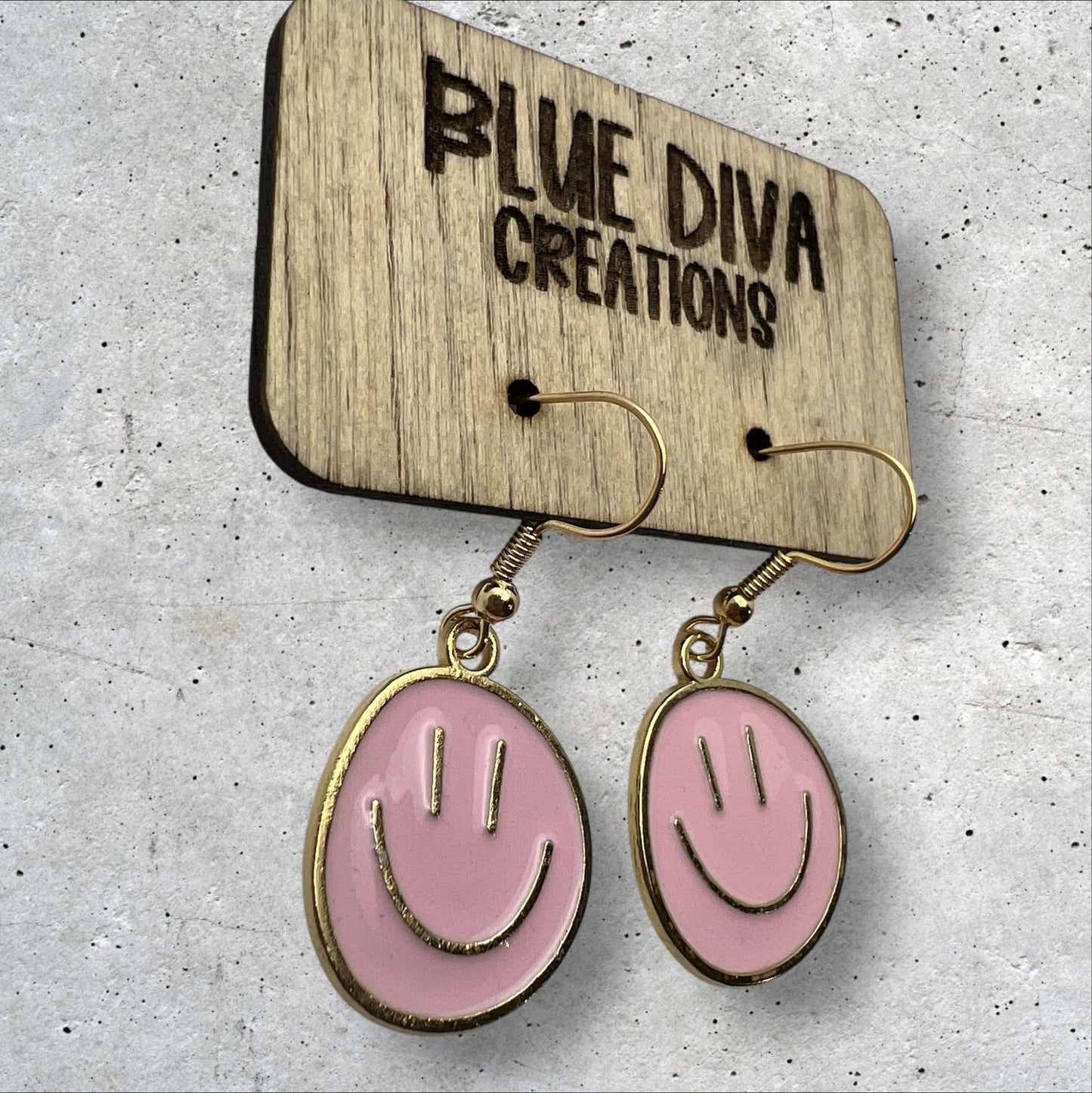 Pink & Gold Metal Smiley Face Earrings