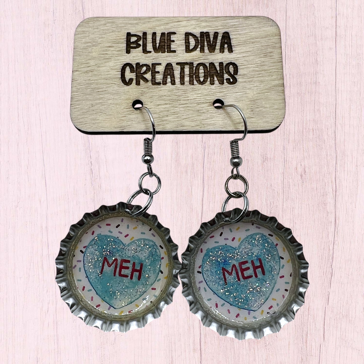 Valentine “Meh” Bottle Cap Earrings