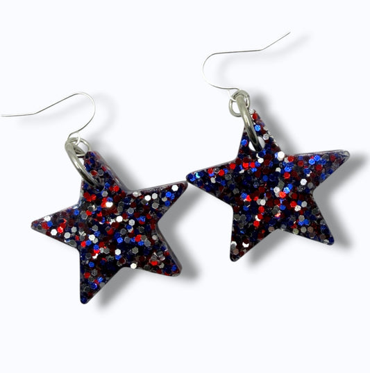 Patriotic Glitter Star Earrings