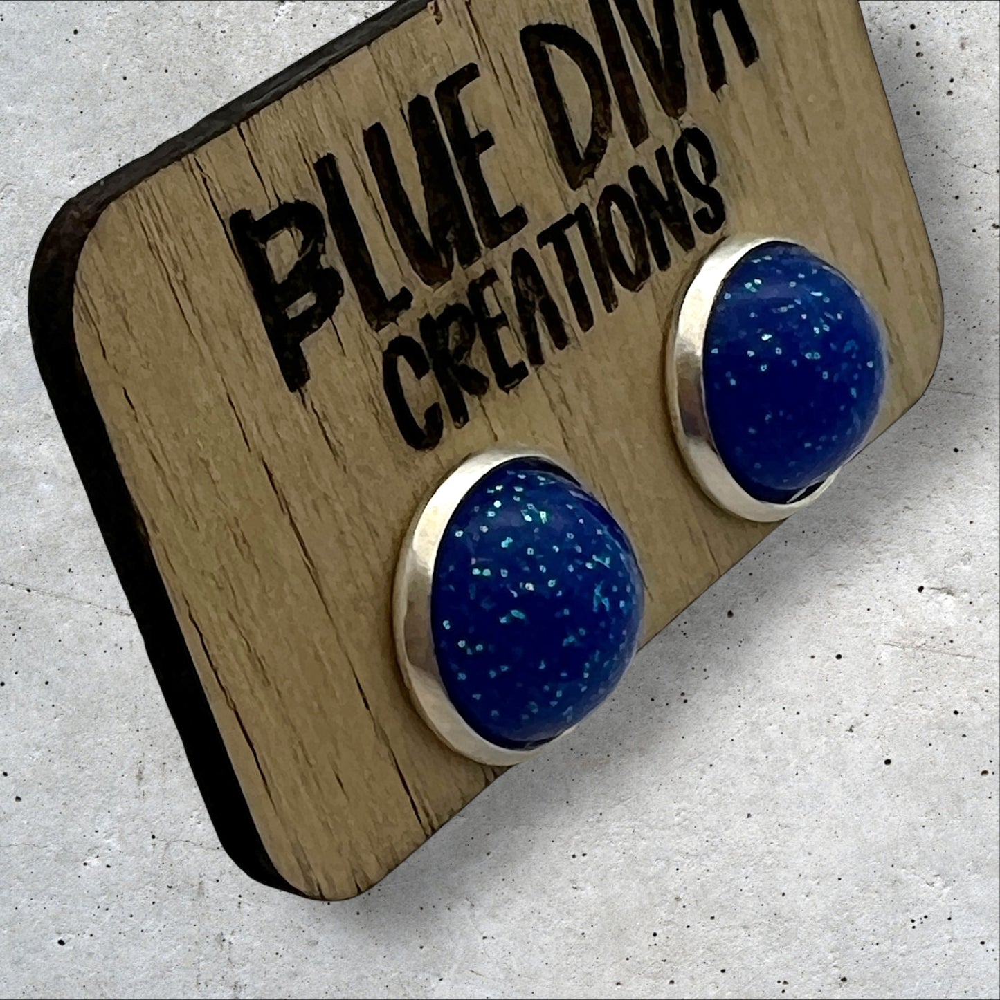 Blue Glitter Post 12mm Mini Earrings