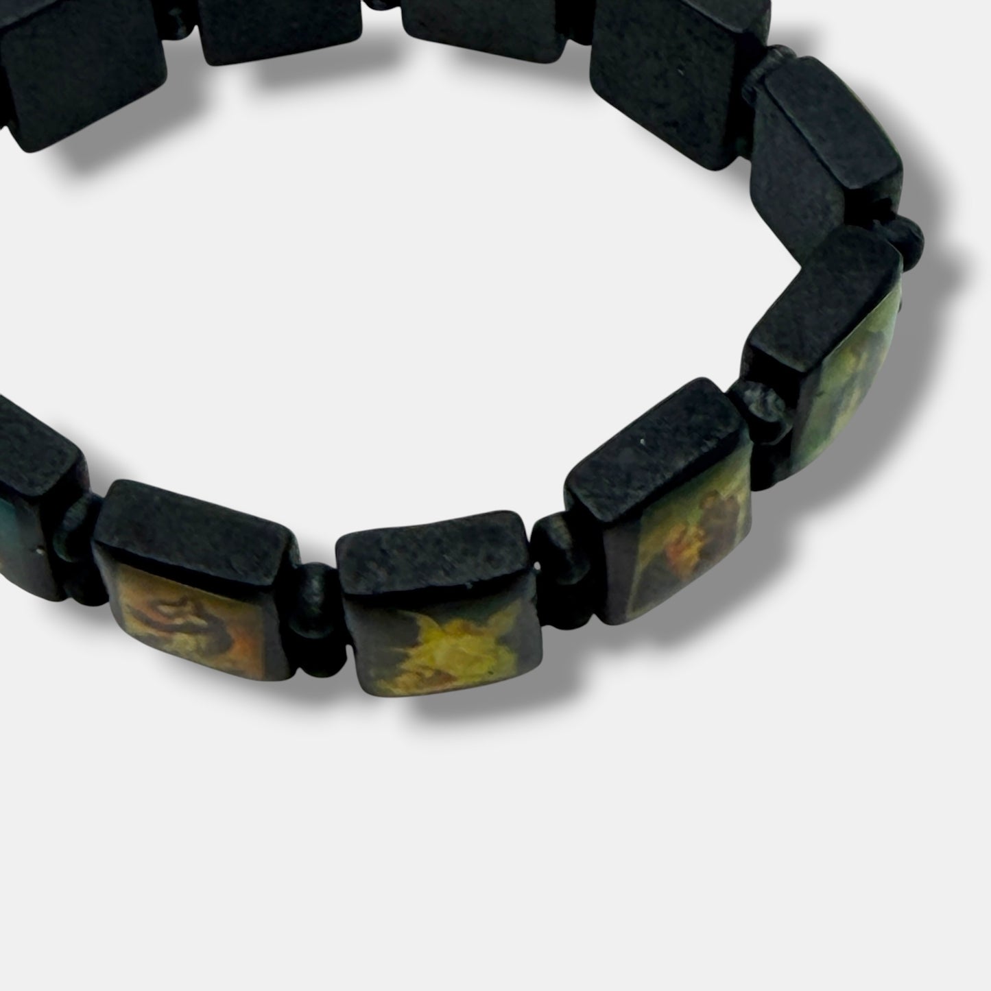 Catholic Saints Icon Stretch Bracelet – Black Wood Religious Jewelry