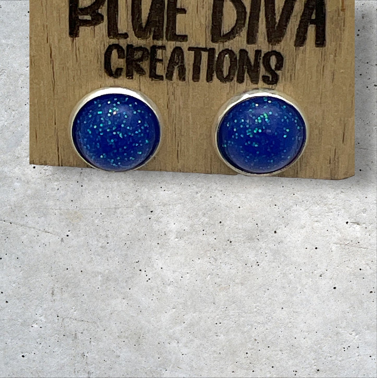 Blue Glitter Post 12mm Mini Earrings