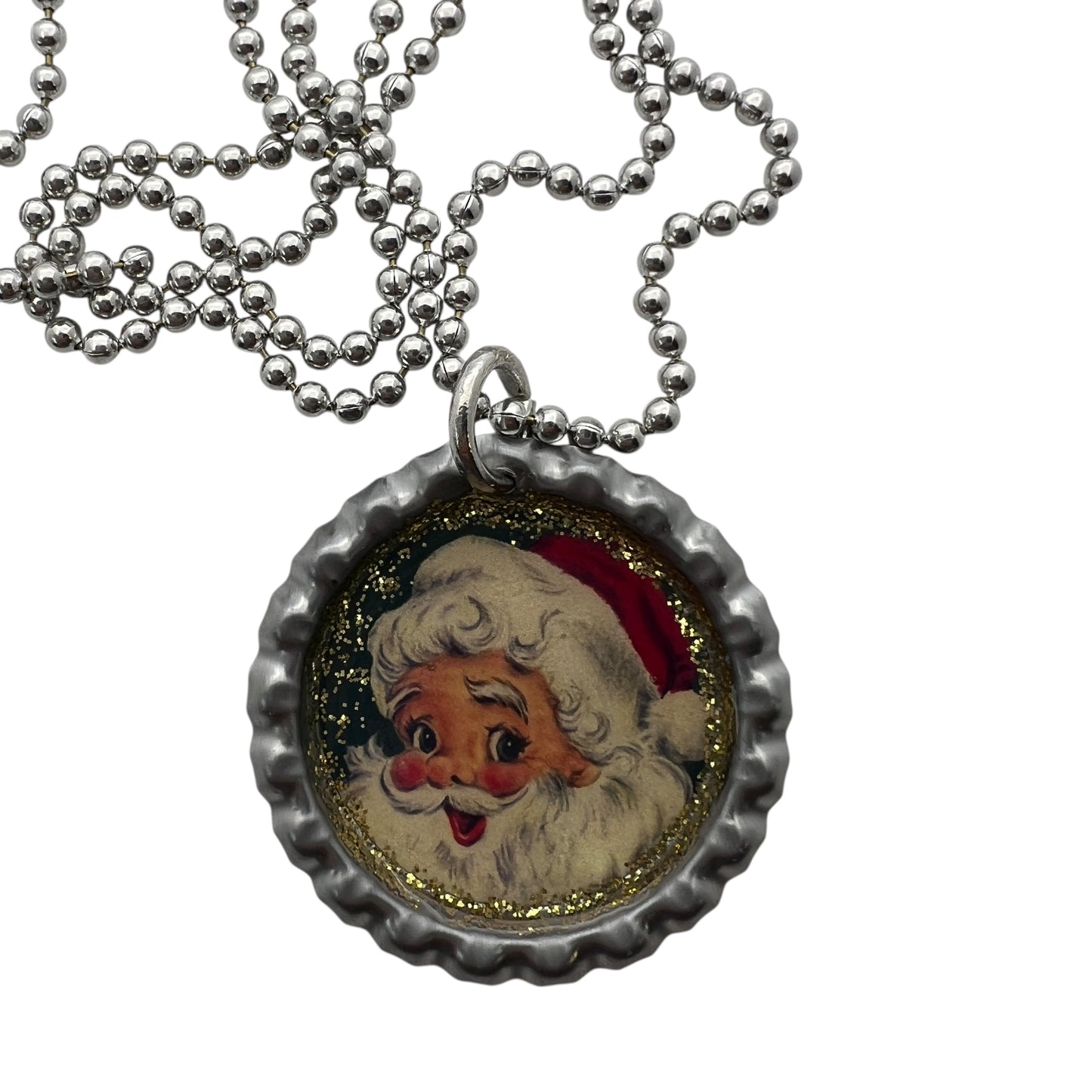 Retro Santa Bottle Cap Necklace