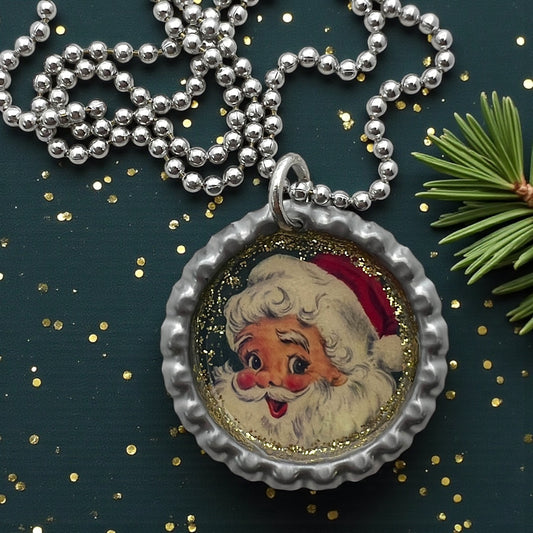 Retro Santa Bottle Cap Necklace