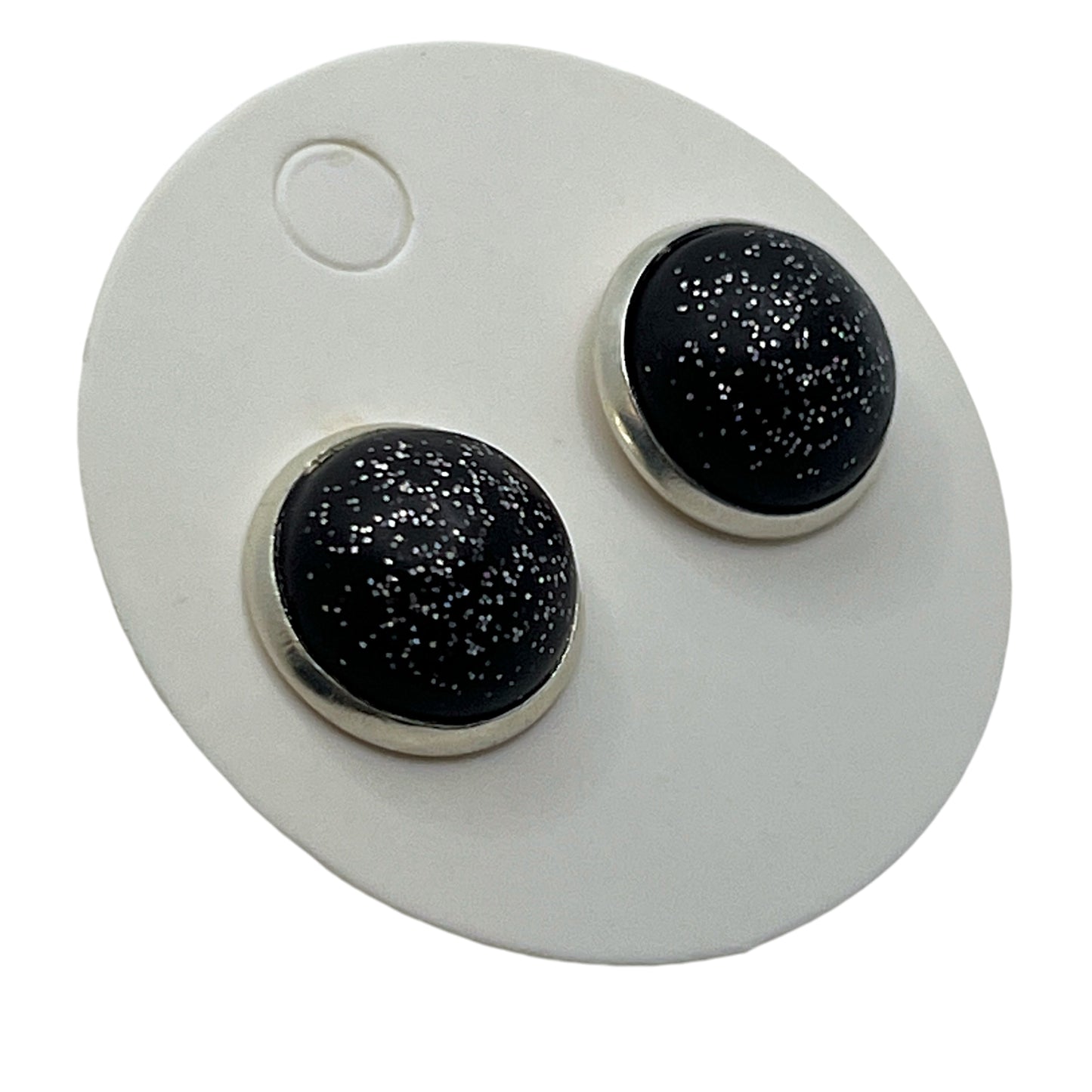 Black & Silver Matte Finish Glitter Post 12mm Mini Earrings